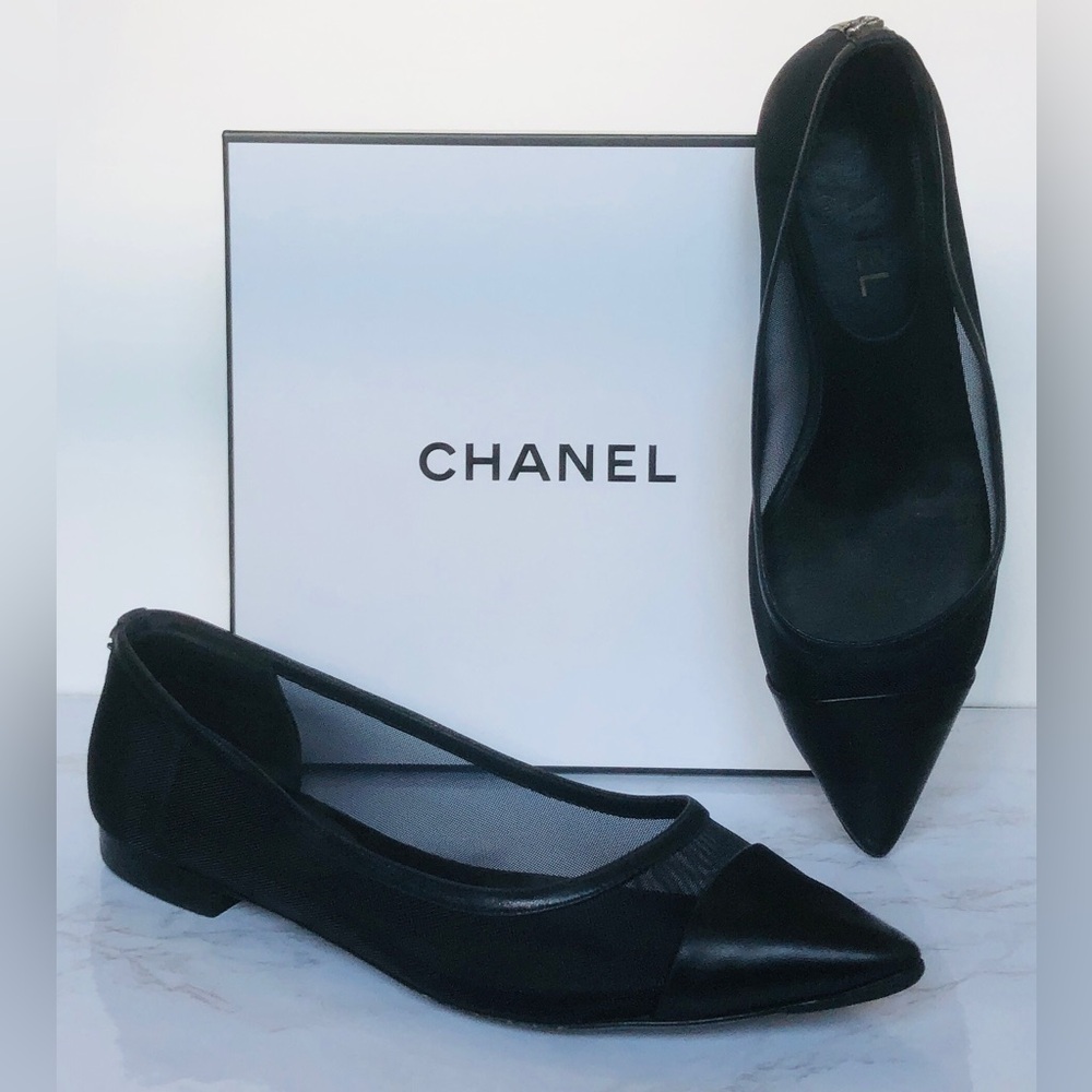 ✨ CHANEL ✨ Interlocking CC Mesh Ballet Flat  2014 Cruise Pointed Toe  7 / IT 7